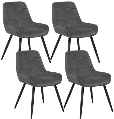 WOLTU Esszimmerstühle 4er Set, Polsterstuhl Samt, Küchenstuhl gepolstert, Akzentstuhl für Wohnzimmer Schlafzimmer Küche, ergonomischer Stuhl mit Rückenlehne, Dunkelgrau, BH331dgr-4