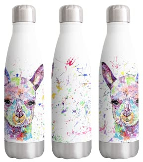 Alpaca Watercolour Farm Animals Rainbow Art Bottle Double Wall Insulated Stainless Steel Sport Drinks 500ml White Gift Ideal for School Work Office Oudoor Sports Keeps Hot and Cold Drinks