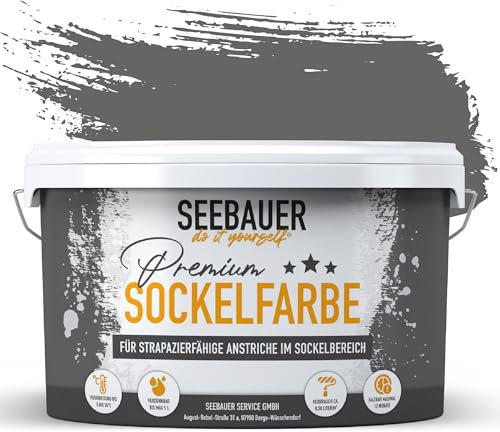 SEEBAUER diy® Sockelfarbe Anthrazit für Außen (No. 104 Black Pearl 10,0 Liter) Rissfüllende Betonfarbe Dachfarbe Fassadenfarbe für Mauerwerk und Kellerwand