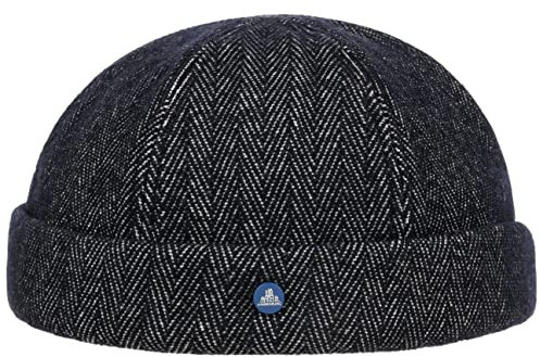 HAMMABURG Dark Herringbone Dockermütze Herren Mütze mit Baumwolle Innenfutter aus 100% Baumwolle Herbst Winter dunkelblau XXL (62-63 cm)