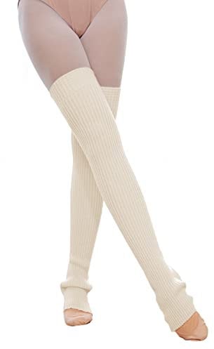 JK Home 73cm Long Knit Leg Warmers Over Knee Winter High Footless Yoga Socks for Women Girls, Long Boot Cuffs Dance Gaiters 80s Party Club Fancy Dress