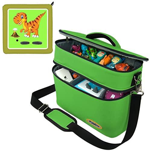 PUNALU große Tasche für Toniebox inkl. Schutzfolie passend für Toniebox, Platz für 68 Tonies, Set Toniebox Tasche + Toniebox Aufkleber (grün)