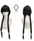 Addams Cosplay Perücke mit drehendem Halsband Frauen Mittellange Haarperücke Hochtemperaturbeständige Synthetikgeflechtperücke Halloween-Accessoires