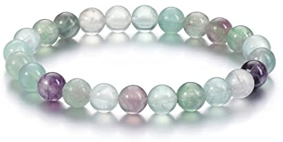 CrystalTears Fluorite Crystal Beaded Bracelet for Women 8mm Healing Crystal Gemstone Beads Bracelets Women’s Natural Fluorite Stone Bracelet Jewellery Gifts for Women Mum Christmas Birthday