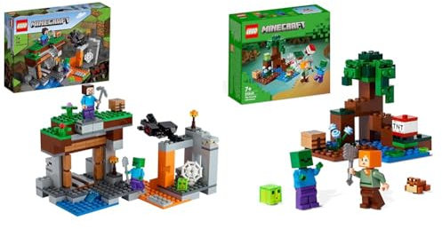 LEGO 21166 Minecraft Die verlassene Mine Bauset & 21240 Minecraft Das Sumpfabenteuer Set, Spielzeug mit Figuren mit Alex- und Zombie-Figuren im Biom, Geburtstagsgeschenk für Kinder ab 8 Jahren