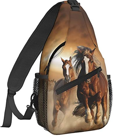 NiuKom Schultertasche für Damen, Umhängetasche, lässiger Tagesrucksack, Rucksack, Herren, Brusttasche, Fitnessstudio, Radfahren, Reisen, Wandern, 3D-Tierpferde, Einheitsgröße, Sling-Rucksäcke