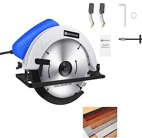 Electric Handheld Circular Saw with 180mm Saw Blade, Rotary Wood Saw Cutting Depth 55mm for Cutting Wood, PVC, Light Metal, 25 X 27 cm, Blue
