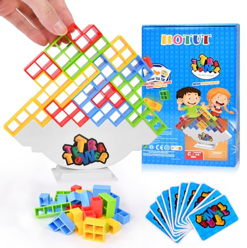 HOTUT Tetra Tower Balance Toys, 48pcs Jeu d'empilage en Tetris, Jeux de Jouets Empilables D'équilibre, Montessori Jouets éducatifs Cadeaux d'anniversaire pour Enfants