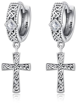 Kreuz Ohrringe Sterling Silber Keltisches Kreuz Ohrringe Huggie Ohrringe Keltisches Kreuz Schmuck für Männer Frauen