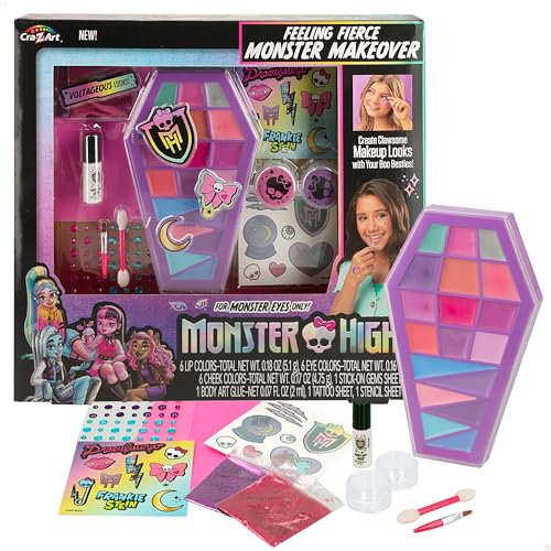 COLORBABY Monster High Beauty-Set, inklusive Lidschattenpalette, Tattoos, dekorative Edelsteine und Lipgloss, Make-up für Mädchen, Kinderkosmetik, Spielzeug für Mädchen ab 8 Jahren (48424)