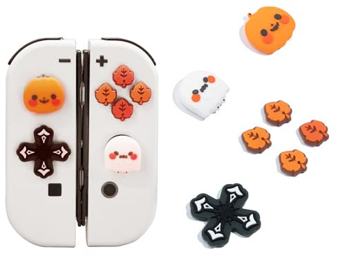 GeekShare Silikon Daumen Griffe Caps für Nintendo Switch/OLED/Switch Lite, Anti-Rutsch Design für Joy-Con Controller, Set von 4-Kürbissen und Geistern
