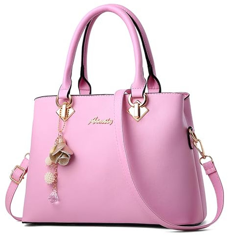 DEEVORCA Sac à Main Femme – Élégant Sac Cabas en Cuir PU avec Pendentif Chic, Multi Compartiments & Grande Capacité – Idéal pour Bureau, Études, Sorties, Vacances & Cadeau (Rose Romantique,L)