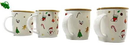 PLUS HOME Pack de 4 tazas navideña.4x Taza de Café de Porcelana navidad- Taza para Bebidas Frías y Calientes.Capacidad 350ml tamaño 9X6,8X8,2 300ML, ROJO