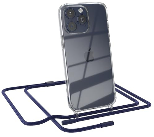 EAZY CASE - Handykette kompatibel mit iPhone 15 Pro Max - dünne Handyhülle für iPhone 15 Pro Max Hülle mit Band als Fallschutz Kette zum Umhängen transparente Hülle Silikon in Nacht Blau