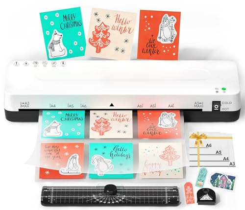 A3 Laminator, Laminator Machine 5-in-1 Cold and Thermal Laminating Machine | with Laminating Pouche for A3 A4 A5 A6, Laminator Machine with Paper Cutter & Corner Rounder for Office Home School