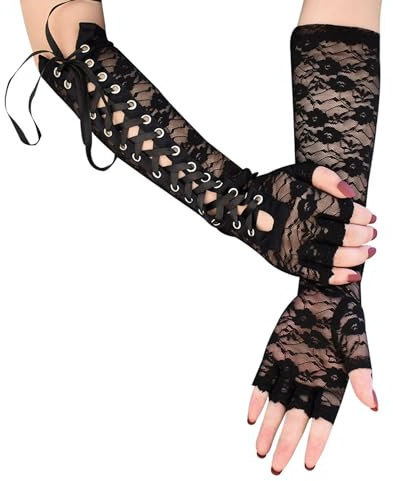 Sihaby Steampunk Lace Up Fingerlose Handschuhe,Womens Lace Dress Gloves,Lange Gothic Handschuhe für Kostüm Party Hochzeit Cosplay Cocktail Party