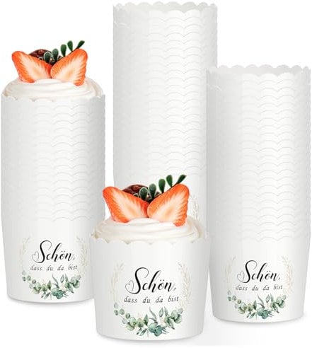 Perthlin 150 Tazas de Papel de Schön, Dass Du Da Bist para Hornear Moldes Envoltorios de Papel Florales para Muffins Estuches de Cupcakes de Papel Coloridos Seguro para Horno, Vegetación de Eucalipto