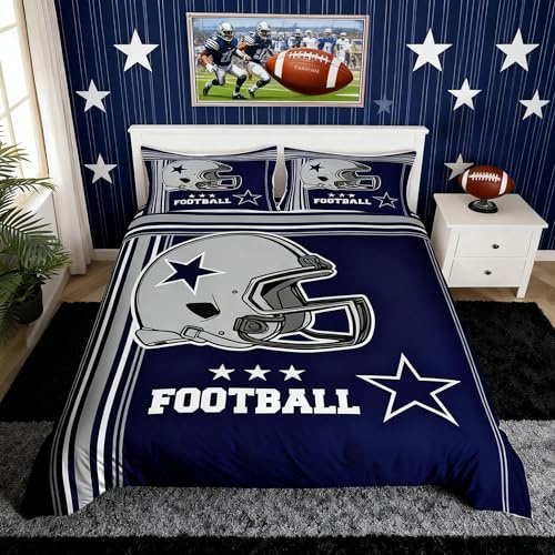 American Football Bettbezug-Set, Queen-Size-Größe, Western-Texas-Stern, Cowboy, Fußball, Sport-Bettwäsche-Set, für Jungen und Herren, Zimmerdekoration, Rugby-Helm, geometrische Streifen, Bettbezug,