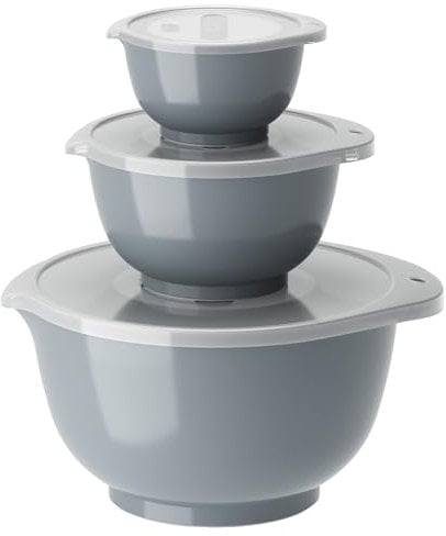 Rosti Margrethe Schüssel Set, Rührschüssel Set, 6-Teilig mit 3 Rührschüsseln und 3 Deckel, Teigschüssel aus Recycelbarem Kunststoff, 0,25 Liter, 0,75 Liter und 3 Liter, Dusty Blue