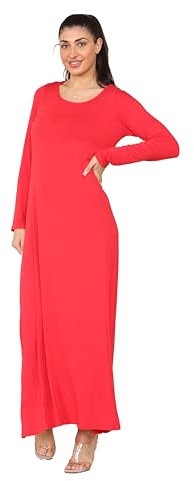 Long Maxi Dresses for Women New Ladies Long Sleeve Casual Round Neck Dress Red Plus Size 24/26