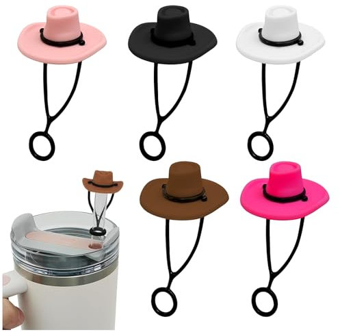 5 Stück Cowboyhut Strohhalm Abdeckung Stanley Cup Strohdeckel 10mm (0.4 inch),Stanley Cup süßer Cowboyhut Strohdeckel,Silikon wiederverwendbare Strohdeckel, Stanley Cup Accessories Strohhalm Abdeckung