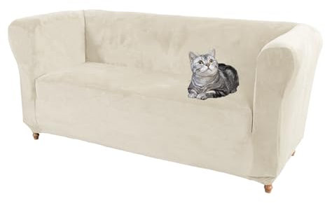 SYLC Samt Stretch Chesterfield Sofabezüge Couch Abdeckung Mit Sitzkissenbezug Sofa Überwürfe Geschwungene Settee Vintage Anti-Rutsch (Beige,Loveseat)