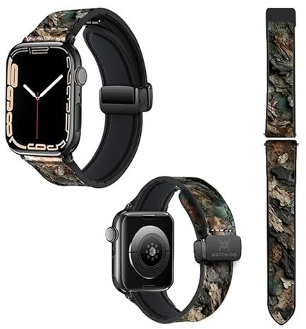 Cinturino per Apple Watch 20 mm (38/40/41/42/44/45 mm) in silicone e vera pelle: corteccia legno