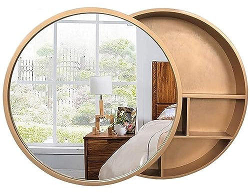 XMDEUR Runder Medizinschrank zur Wandmontage, Badezimmer-Spiegelschränke, Badezimmer-Aufbewahrungsregale mit langsam schließendem Holzrahmen auf 3 Ebenen, Spiegelschrank mit Schiebetür für die Wohn