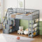 YESGIGA Hochbett 90 x 200, Hochzaun-Sicherheitsdesign mit Kleiderschrank, Regalen und Stauraum mit Sicherheitskletterleiter, Multifunktionsbett, Massivholzbett (Grau)