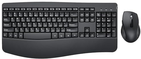 Ensemble clavier et souris ergonomiques – Clavier sans fil pleine taille avec repose-poignet et souris ergonomique sans fil pour ordinateurs Windows et ordinateurs portables – Noir
