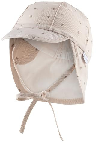 Sterntaler Schirmmütze Nacken Anker - Baby- und Kinder Mütze mit Nackenschutz, Ohrenklappen und Bindeband - Sonnenmütze mit Futter aus Batist (Bio) - Sommer Kopfbedeckung - beige, Größe 49