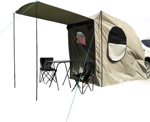 TentHome Waterproof SUV Tailgate Tent Awning Canopy with Floor, Car Tent Attachment for Camping Hatchback,Fit for CUV, SUV and Minivans (Warm Grey (with poles))