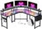 Devoko Gaming Schreibtisch L Form mit LED & Steckdosen, 153 cm Groß Computertisch mit Monitorständer, Reversibler Eckschreibtisch mit 2 Haken&Seitentasche, Kohlenschwarz