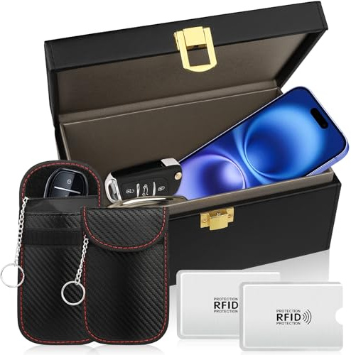 Diyife Faraday Box & 2 Bags & 2 Schutzhülle, Keyless Go Schutz Autoschlüssel Box RFID-Signalblockierung 100% NFC-Schutz für Autoschlüssel Kreditkarte, 19x12x9CM
