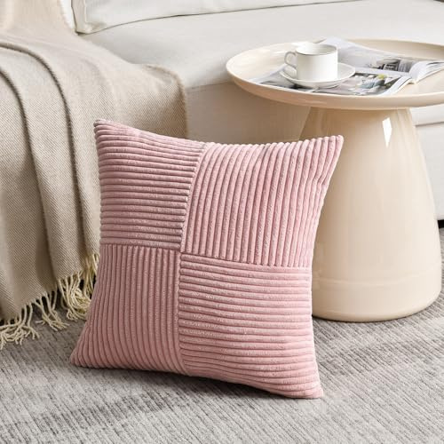 FDTERN 1 Stück Altrosa Kissenbezug 35x35 cm Weich Kordsamt Kissenbezüge Kissenhülle Dekokissenbezug Sofakissen Dekokissen Boho Deko für Sofa Schlafzimmer Wohnzimmer Balkon (Ohne Kissenfüllung)