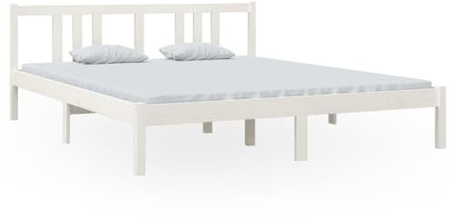 HETFTJN Single Bed/Ehebett Einzelbetten/Doppelbett Bettgestell Outdoor Bett - Massivholzbett Weiß 160x200 cm für Schlafsaal Hotel Gästezimmer Schlafzimmer