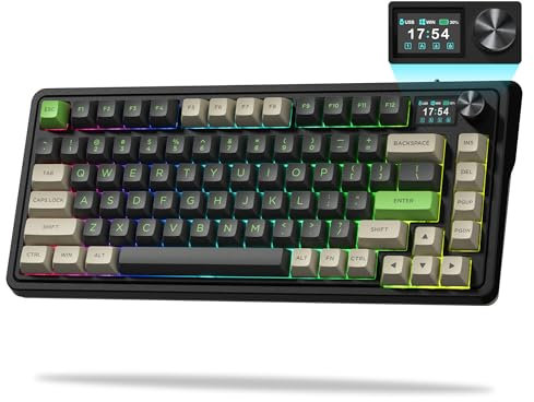 FL ESPORTS CMK - Teclado inalámbrico para juegos 75% con pantalla TFT y perilla, 3 modos compacto, intercambio en caliente, junta cremosa RGB, teclas PBT para PC/Tablet/PS/Xbox (negro)