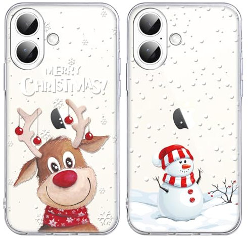 Yoedge 2 × Weihnachten Handyhülle für iPhone 16 Hülle 6,1, Transparent Weihnachts Schutzhülle mit Muster Aesthetic, TPU Silikon Christmas Case Cover für iPhone 16, Weihnachtsbaum