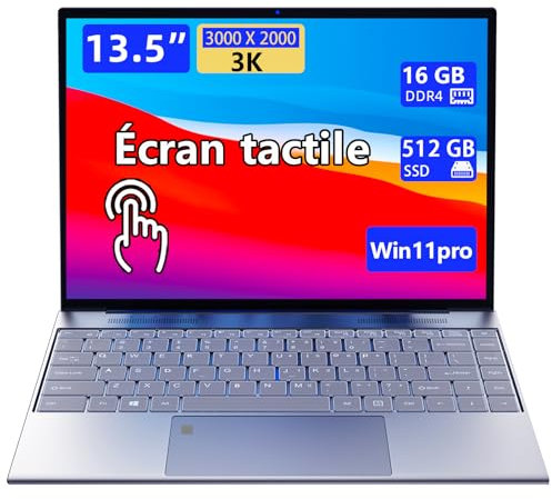 13,5-Zoll tragbarer Touchscreen-Laptop, (16 GB RAM, 512 GB SSD), 3K (3000×2000) IPS, Celeron N95-Prozessor mit bis zu 3,4 GHz, hintergrundbeleuchtete Tastatur, Fingerabdruckentriegelung, W11