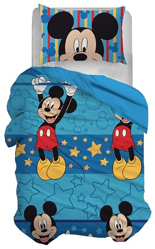Disney Bettwäsche-Set für Einzelbett, Bettbezug + Kissenbezug, Bettbezug mit Kissenbezug, Bettbezug 155 x 200 cm, 100% Baumwolle, Micky Maus (kein Spannbettlaken)