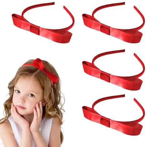 UILYNIU 4 Stücke Rote Schleife Stirnband, Bow Stirnband, Schleife Stirnbänder Kopfschmuck für Frauen und Mädchen, Haarbänder, Schleifen-Haarbänder, Perfekter Haarschmuck für Party (Rot, Einheitsgröße)