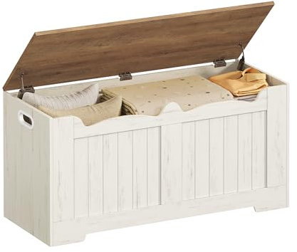 Hzuaneri Truhenbank mit Stauraum, Sitzbank mit Stauraum, Sitztruhe mit 2 Stabilen Scharnieren, Aufbewahrungsschrank, 40 x 100 x 48 cm, für Flur, Schlafzimmer, Wohnzimmer, Weiß Braun SB01014B