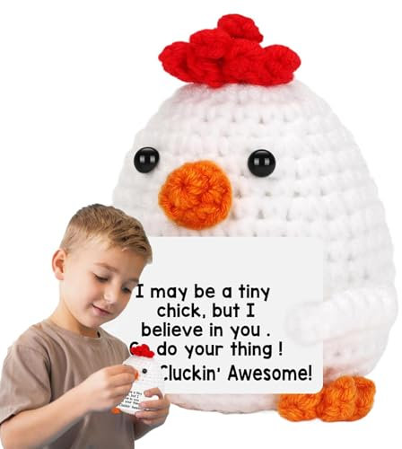 Pruojhw Häkeln Küken, emotionale Unterstützung, Huhn | Handgefertigte gehäkelte Küken Ornamente, positive Tierhaltungskarte aus niedlichem Häkeln, Ermutigung für die Dekoration