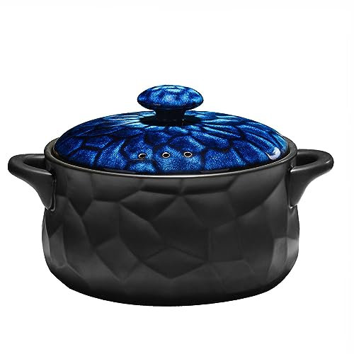 KUOYTT Cocotte en céramique antiadhésive, cocotte en céramique avec Double poignée, cocotte Ronde Noire/Pot en Argile/Pot en Terre/ustensile de Cuisine en céramique avec Couvercle résista