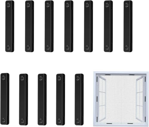 Magnetische Fliegengitter-Schleife, selbstklebender Fliegengitter-Fensterclip für Moskitonetze, 12 Stück, Befestigungsclips für Vorhanggitternetze (schwarz)