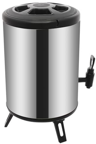 304 Stainless Steel Insulated Beverage Dispenser Vacuum Coffee Pot Tea Hot & Cold Bottle 8L Water Cooler Barrel Flask Drink with Tap Dispenser, Black, Internal Capacity 4.5L