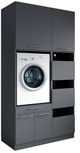 Laundreezy Waschraum Komplett-Set, Anthrazit - Modulares Schranksystem für Waschküche & Hauswirtschaftsraum - 118 x 238 x 68 cm (B/H/T)