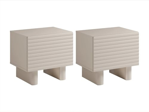 Vente-unique - Lot de 2 Tables de Chevet 1 Porte - MDF - Beige - LUDIMA