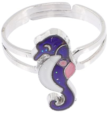 Thermochrome Fingerring Seepferdchen, 1,9x1,7x0,8cm Zinklegierung | Stimmungsringe für Finger, Leicht und Kreativ, Halloween Feier Weihnachten Party