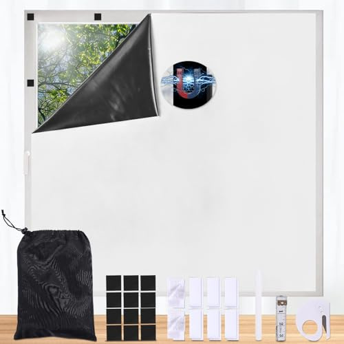 Maritown Magnetische Verdunkelungsrollos zum Aufkleben, einfach auf die gewünschte Größe zuschneidbar, passend für alle Fenster, Tragbares Verdunkelungsrollo mit 12 Magneten und Klebebändern